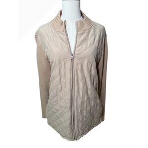 Croft and Barrow Quilted Knit Zip Up Jacket Beige Women's Size 2X
